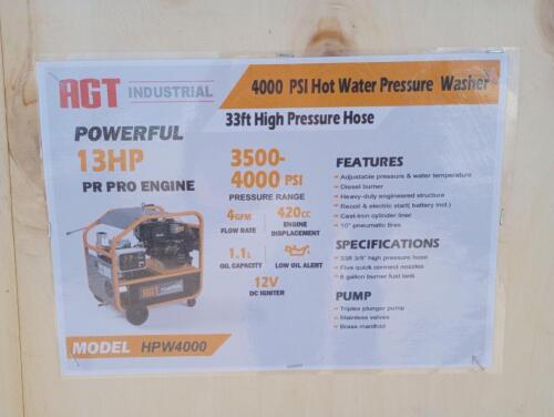 Unused AGT 4000 PSI Hot Water Pressure Washer