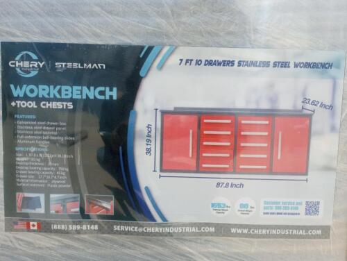 Unused Steelman 7Ft (10) Drawers Stainless Steel Workbench