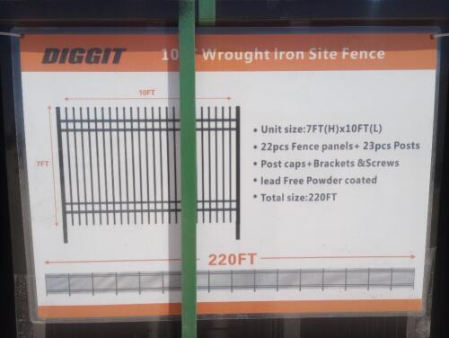 (22) pcs of Unused Diggit 10Ft Wrought Iron Site Fence