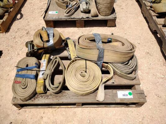 Pallet of Misc Lifting Slings, Ratchet Straps