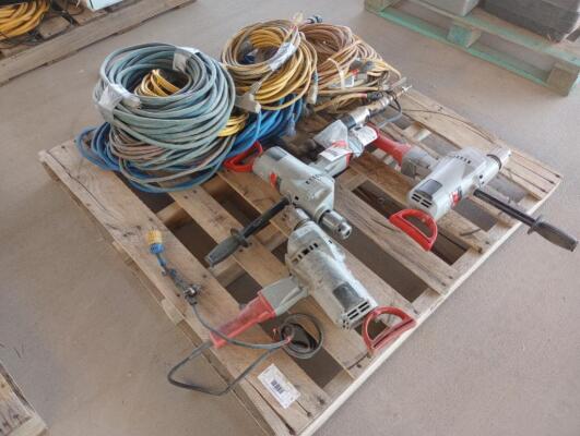 (3) Milwaukee 3/4" Super Hole Shooter Drills & Extension Cords