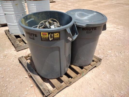 (2) Brute Trash Cans w/ Misc Cables