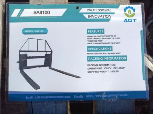 Unused AGT SAII100 Pallet Forks (Skid Steer Attachment)