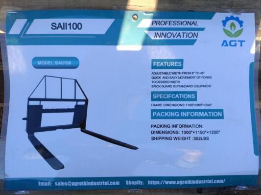 Unused AGT SAII100 Pallet Forks (Skid Steer Attachment)