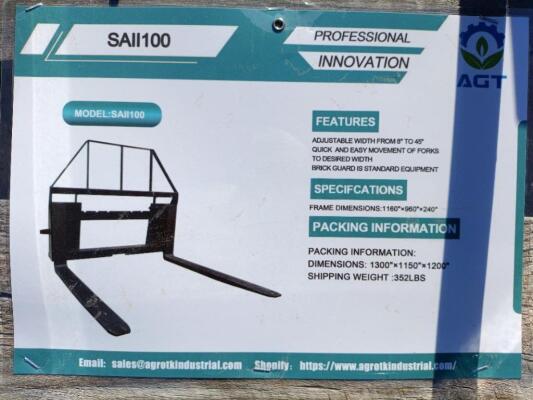 Unused AGT SAII100 Pallet Forks (Skid Steer Attachment)