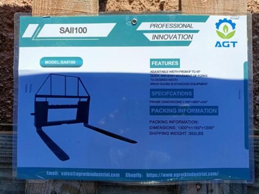 Unused AGT SAII100 Pallet Forks (Skid Steer Attachment)