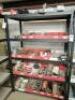 Metal Shelf with Miscellaneous Truck Parts, Oil Drain Valves, Seals