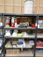 Metal Shelf with Fire Extinguisher & Miscellaneous Parts