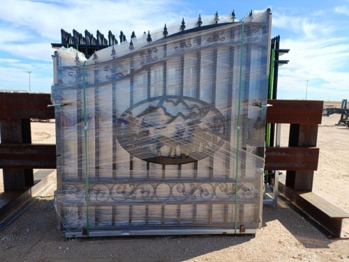 (1 Set) Unused Greatbear 14ft Bi-Parting Wrought Iron Gate with ''DEER '' Artwork in the Middle Gate