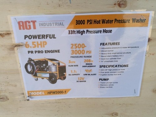 Unused 2024 AGT HPW3000-1 Hot Water Pressure Washer