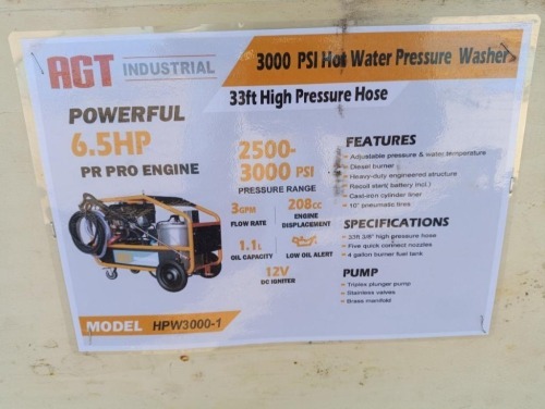 Unused 2024 AGT HPW3000-1 Hot Water Pressure Washer