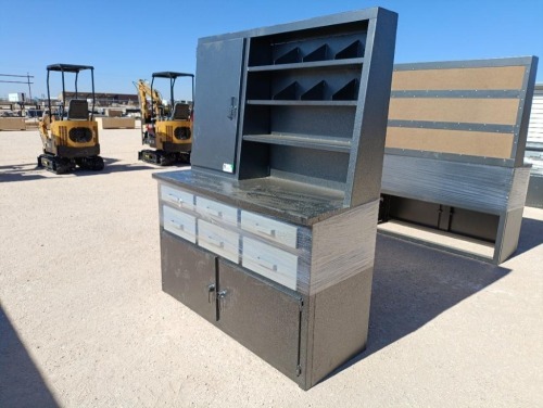 Unused 62'' Work Bench Cabinet w/Storage Bins