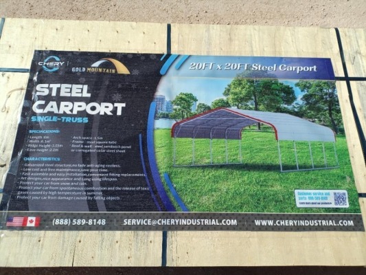 Unused Chery 20ft x 20ft Steel Carport