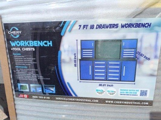 Unused Chery 7Ft 18 Drawers Workbench/ Tool Chest