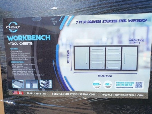 Unused Chery 7Ft 10 Drawers Stainless Steel Workbench/ Tool Chest