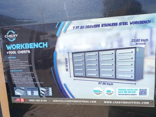 Unused Chery 7Ft 20 Drawers Stainless Steel Workbench/ Tool Chest