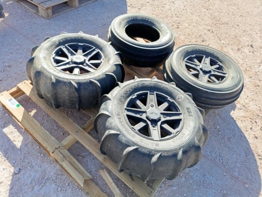 (4) Sand Stripper Tires w/(3) Polaris Wheels