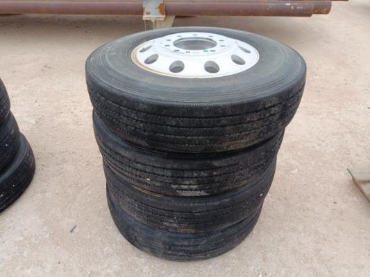 (4) Alcoa Aluminum Truck Wheels/Tires 11 R 24.5
