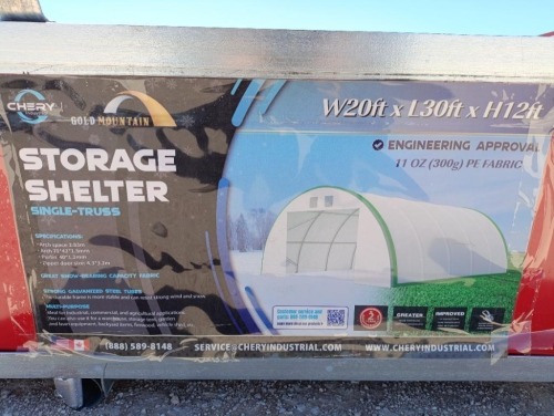 Unused Gold Mountain Storage Shelter W20ft x L30ft x H12ft
