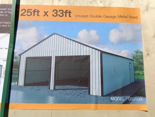 Unused Double Garage Metal Shed 25ft x 33ft