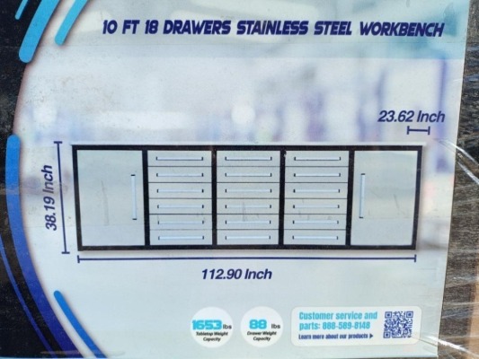 Unused 10Ft 18 Drawers Stainless Steel Workbench/ Tool Chest