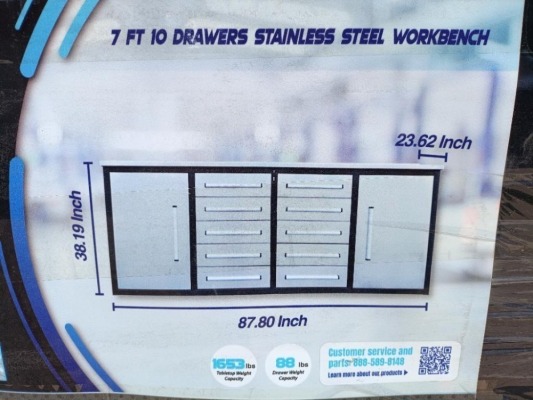 Unused Chery 7Ft, 10 Drawers Stainless Steel Workbench/ Tool Chest