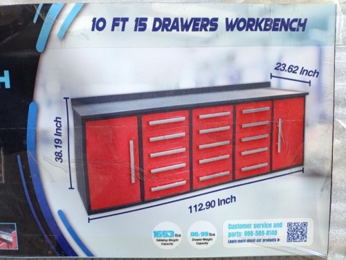 Unused 10Ft 15 Drawers Stainless Steel Workbench/ Tool Chest