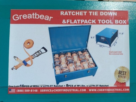 Unused Greatbear Ratchet Tie Down w/Flatpack Toolbox