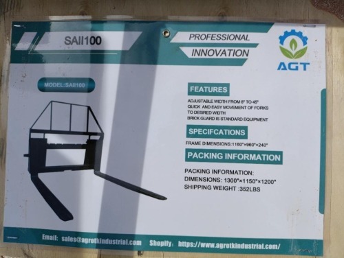 Unused AGT SAII100 Pallet Forks (Skid Steer Attachment)