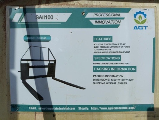 Unused AGT SAII100 Pallet Forks (Skid Steer Attachment)
