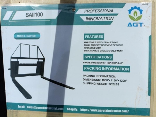 Unused AGT SAII100 Pallet Forks (Skid Steer Attachment)