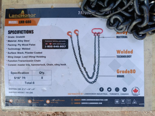 (8) Unused 5/16'' 7FT G80 Chain Slings