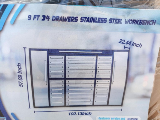 Unused 9Ft, 34 Drawers Stainless Steel Tool Chests