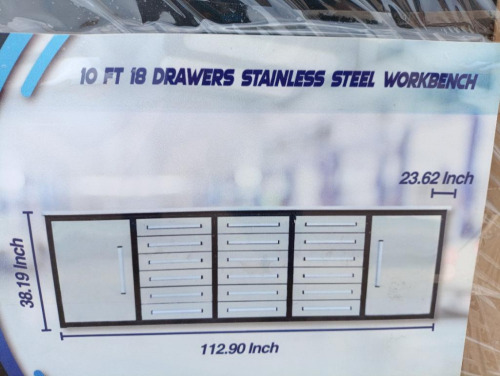 Unused 10Ft 18 Drawers Stainless Steel Workbench/Tool Chest