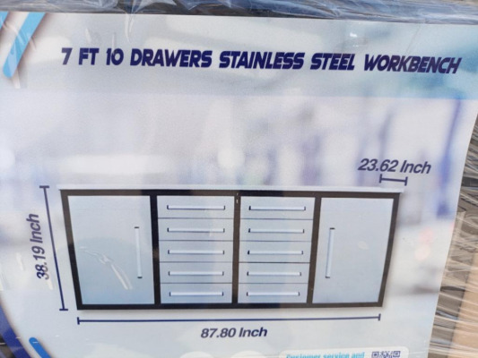 Unused 7Ft 10 Drawers Stainless Steel Workbench/Tool Chest