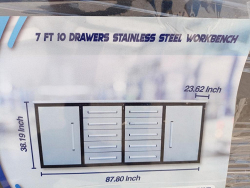 Unused 7Ft 10 Drawers Stainless Steel Workbench/Tool Chest