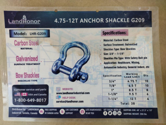 Unused 4.75-12T Landhonor G209 Anchor Shackles