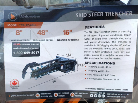 Unused Wolverine TCR-12-48H Skid Steer Trencher