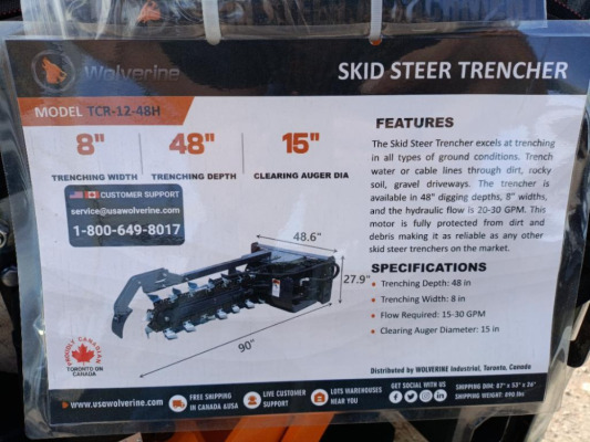 Unused Wolverine TCR-12-48H Skid Steer Trencher