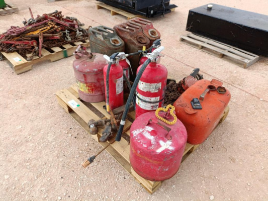 Pallet of Gas Containers, Fire Extinguishers and other Misc Items