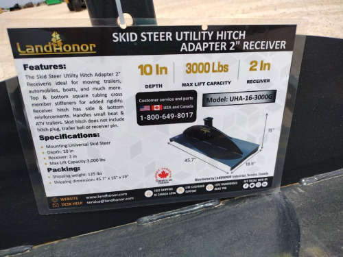 Unused Landhonor UHA-16-3000G Skid Steer Utility Hitch Adapter