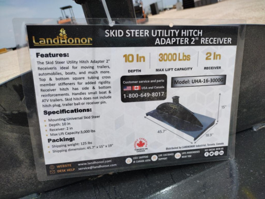 Unused Landhonor UHA-16-3000G Skid Steer Utility Hitch Adapter