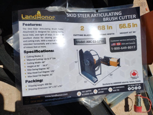 Unused Landhonor ABC-13-125A Skid Steer Articulating Brush Cutter