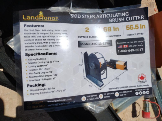 Unused Landhonor ABC-13-125A Skid Steer Articulating Brush Cutter