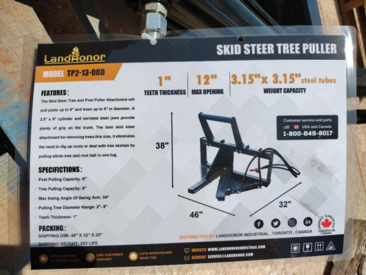 Unused Landhonor TP2-13-08D Skid Steer Tree Puller