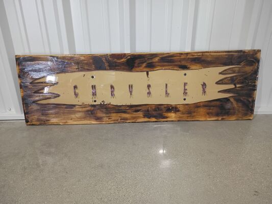 Wooden Sign with Chrysler Emblem