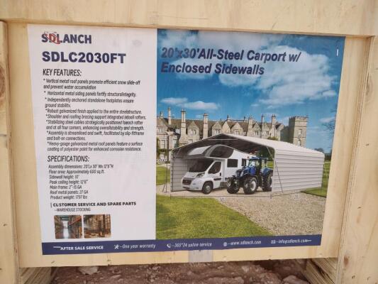 SD Lanch SDLC2030FT 20ft x 30ft All-Steel Carport w/Enclosed Sidewalls