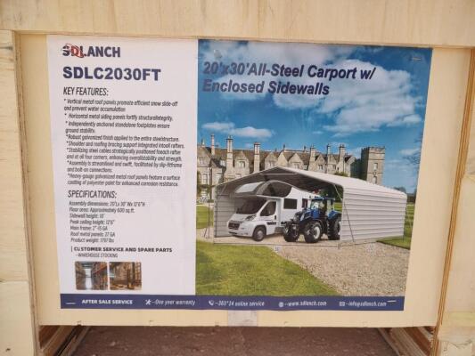 SD Lanch SDLC2030FT 20ft x 30ft All-Steel Carport w/Enclosed Sidewalls