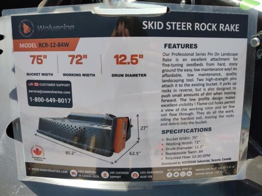 Wolverine RCR-12-84W Skid Steer Rock Rake
