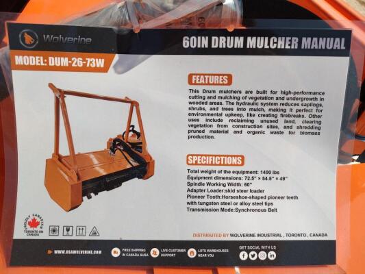 Wolverine DUM-26-73W 60" Skid Steer Drum Mulcher